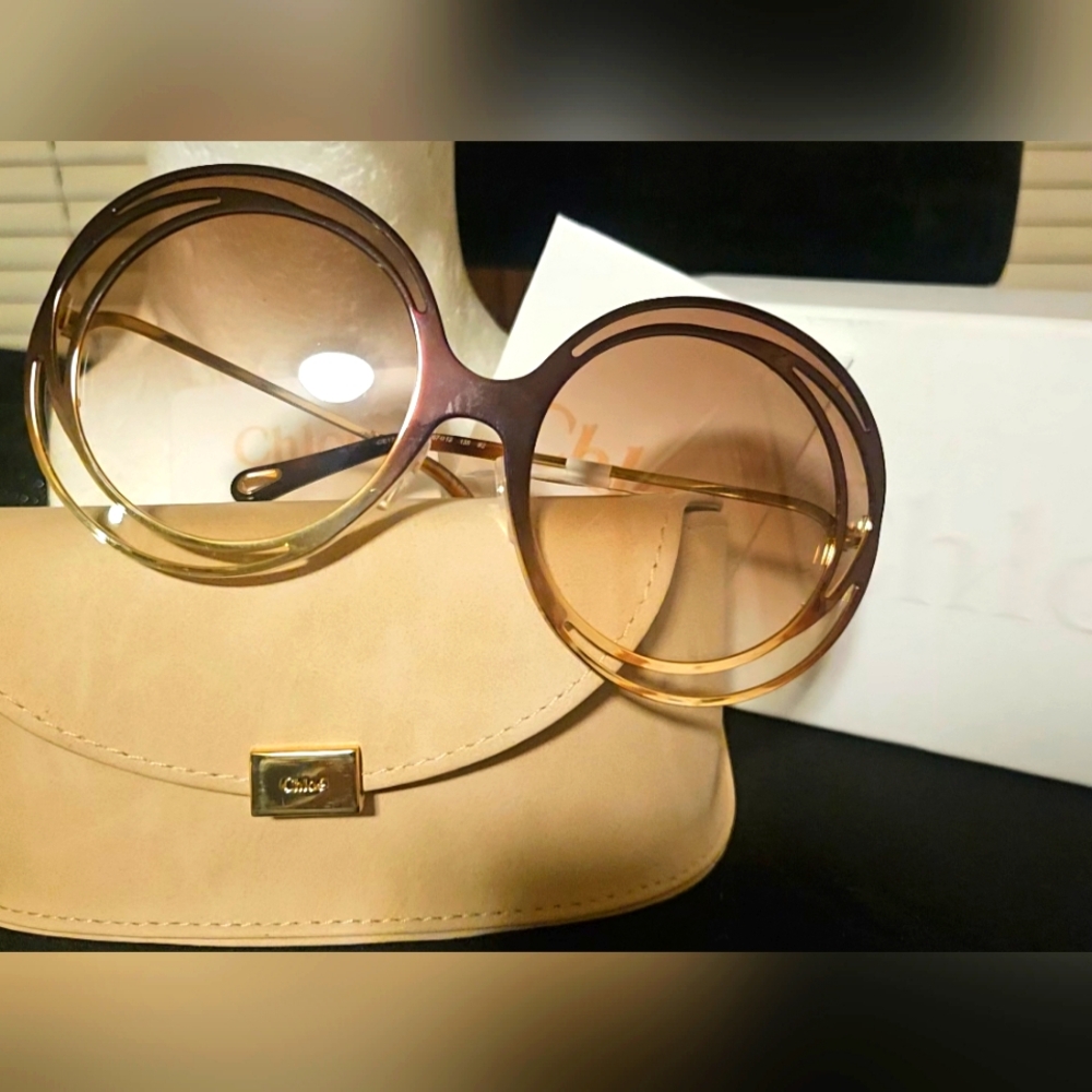 Chloe Gradient Brown Round Oversized Sunglasses